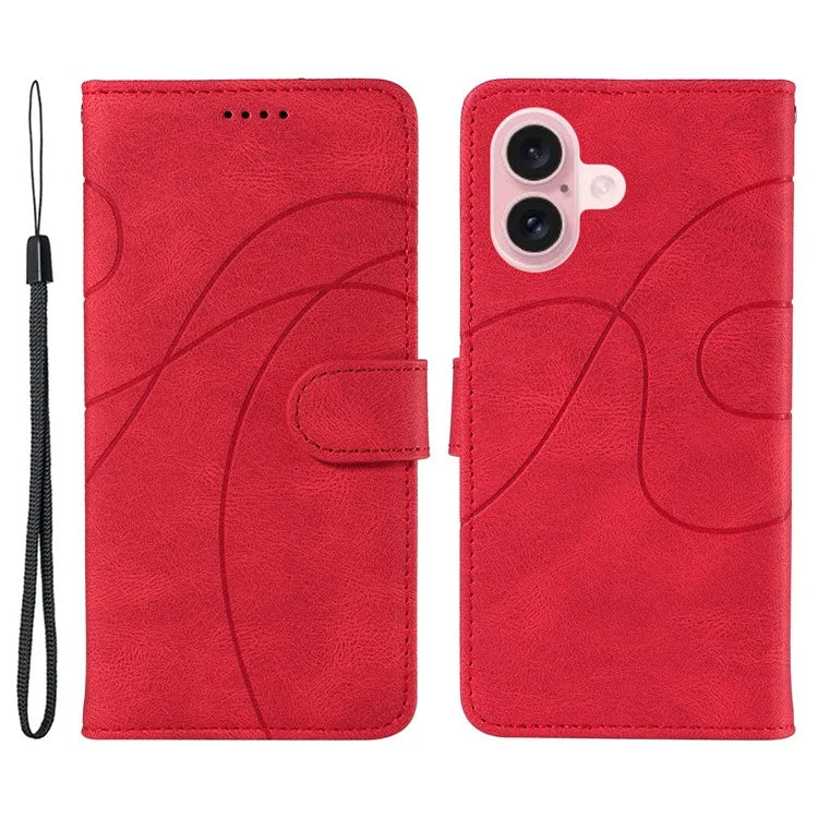For iPhone 16 Case Flip PU Leather Phone Cover with Curved Line
