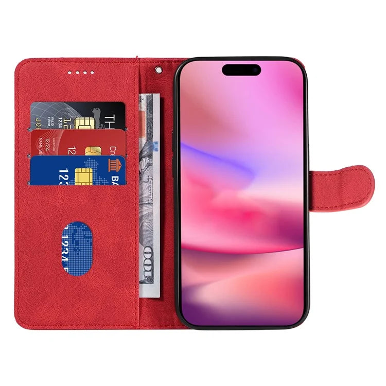 For iPhone 16 Case Flip PU Leather Phone Cover with Curved Line