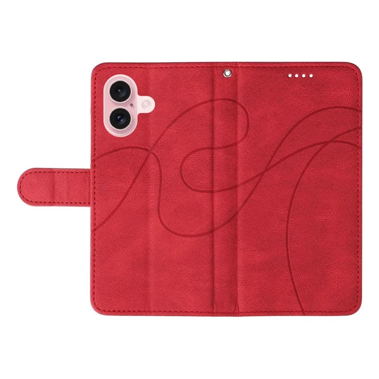 For iPhone 16 Case Flip PU Leather Phone Cover with Curved Line