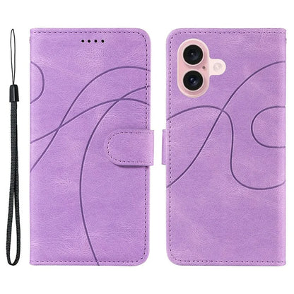 For iPhone 16 Case Flip PU Leather Phone Cover with Curved Line