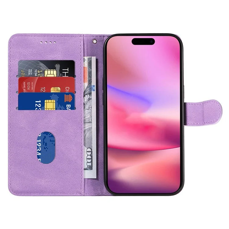 For iPhone 16 Case Flip PU Leather Phone Cover with Curved Line