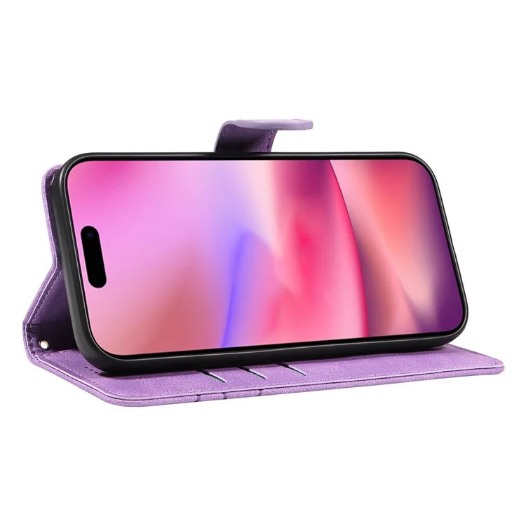 For iPhone 16 Case Flip PU Leather Phone Cover with Curved Line
