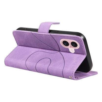 For iPhone 16 Case Flip PU Leather Phone Cover with Curved Line