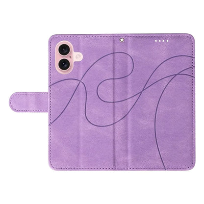 For iPhone 16 Case Flip PU Leather Phone Cover with Curved Line