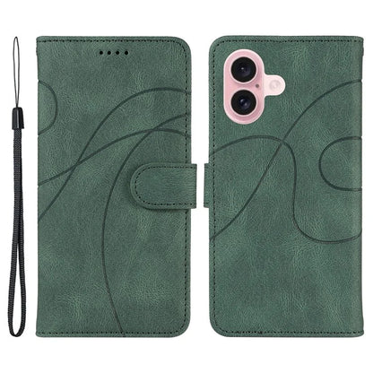 For iPhone 16 Case Flip PU Leather Phone Cover with Curved Line