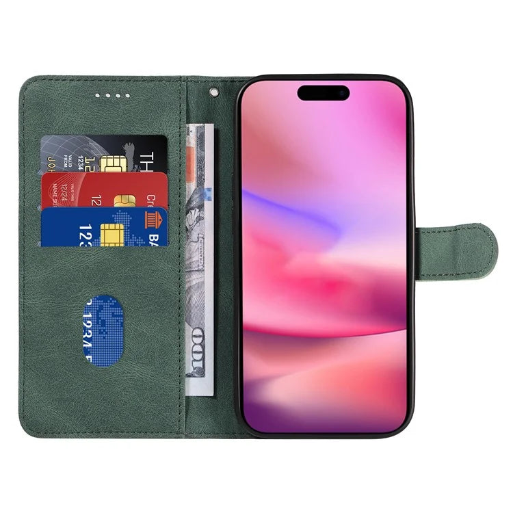 For iPhone 16 Case Flip PU Leather Phone Cover with Curved Line