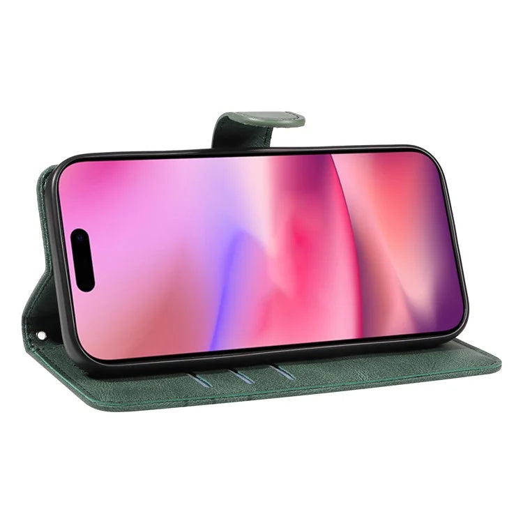 For iPhone 16 Case Flip PU Leather Phone Cover with Curved Line