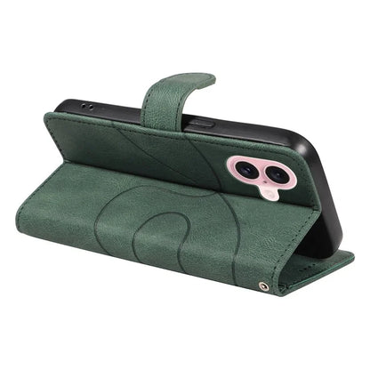 For iPhone 16 Case Flip PU Leather Phone Cover with Curved Line