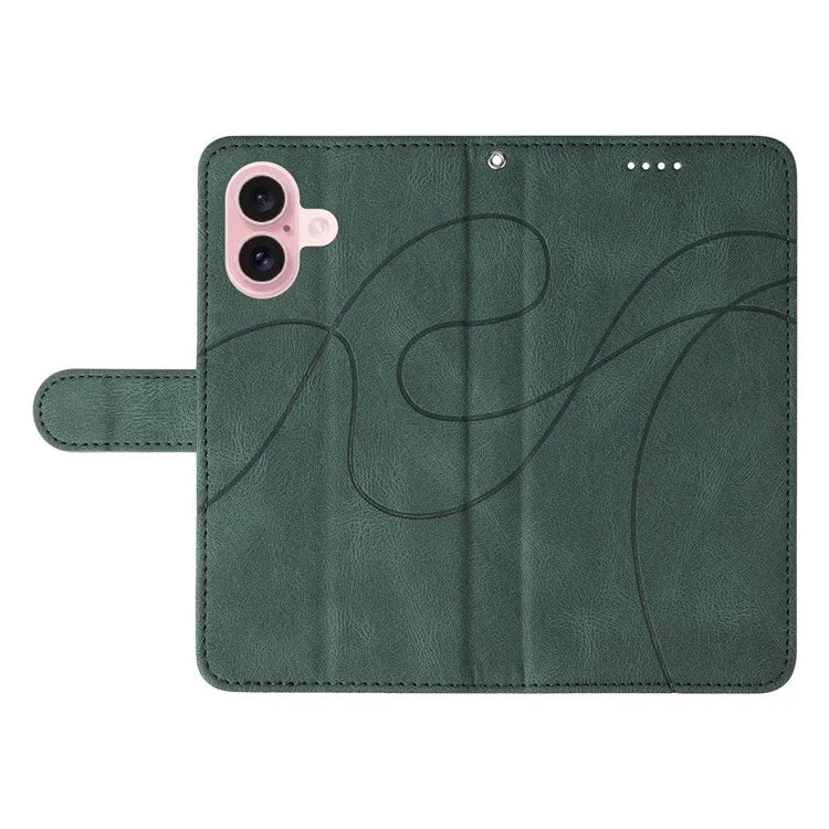 For iPhone 16 Case Flip PU Leather Phone Cover with Curved Line