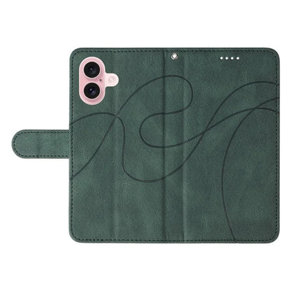 For iPhone 16 Case Flip PU Leather Phone Cover with Curved Line