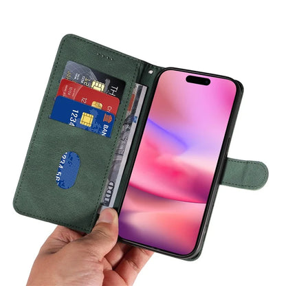 For iPhone 16 Case Flip PU Leather Phone Cover with Curved Line