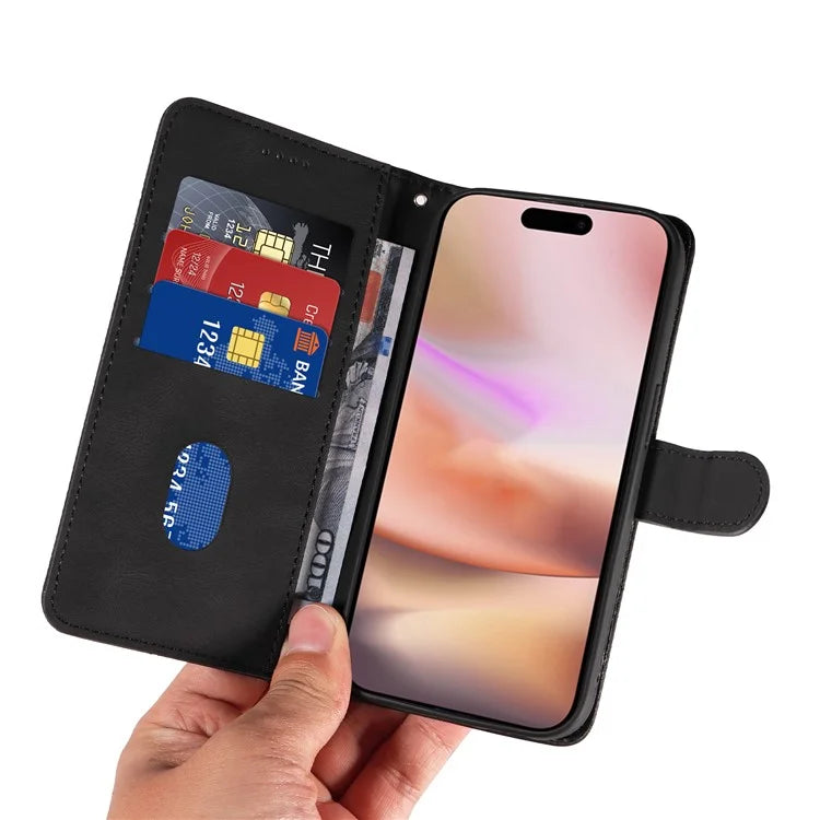 For iPhone 16 Plus Case Curved Line Imprint Leather Wallet Stand Phone Cover