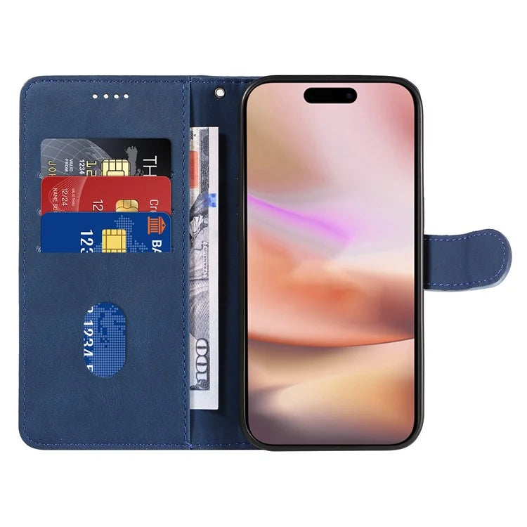 For iPhone 16 Plus Case Curved Line Imprint Leather Wallet Stand Phone Cover