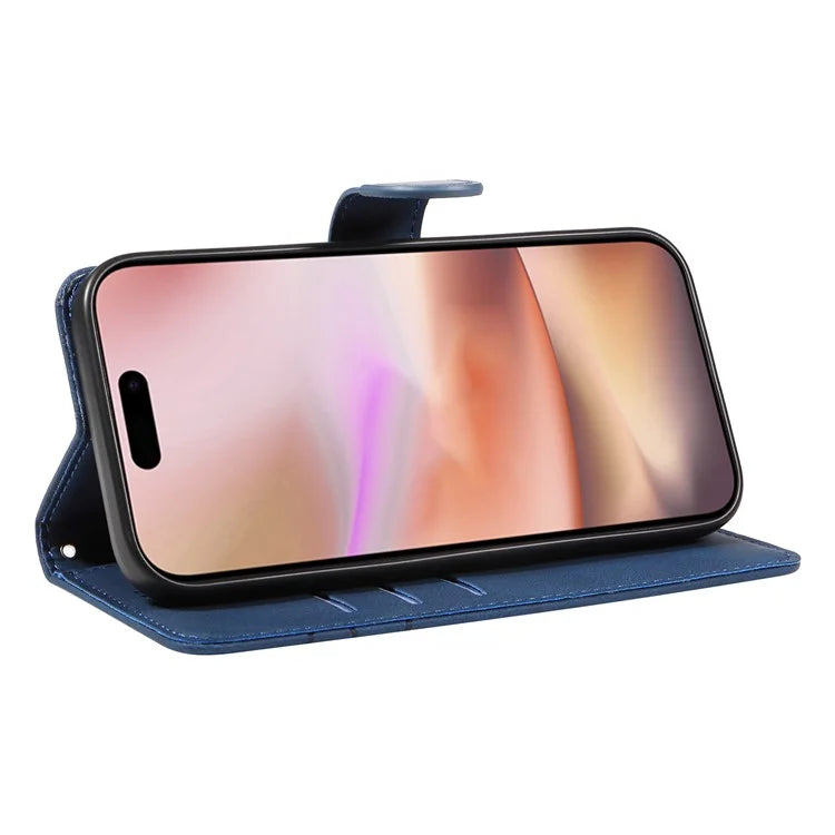 For iPhone 16 Plus Case Curved Line Imprint Leather Wallet Stand Phone Cover