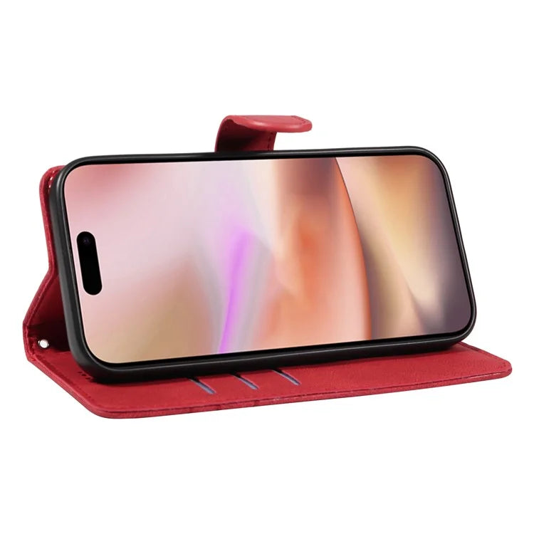 For iPhone 16 Plus Case Curved Line Imprint Leather Wallet Stand Phone Cover