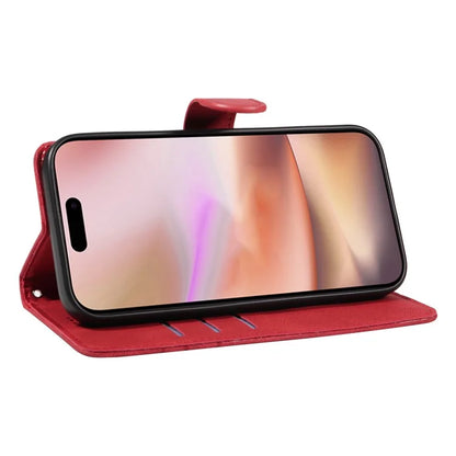 For iPhone 16 Plus Case Curved Line Imprint Leather Wallet Stand Phone Cover