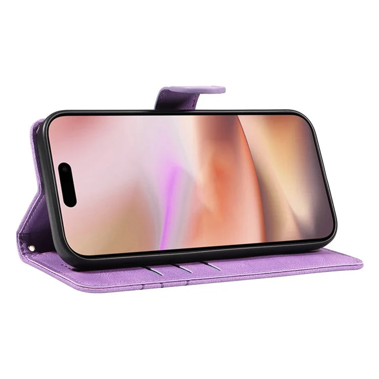 For iPhone 16 Plus Case Curved Line Imprint Leather Wallet Stand Phone Cover