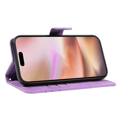 For iPhone 16 Plus Case Curved Line Imprint Leather Wallet Stand Phone Cover