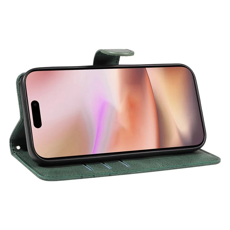 For iPhone 16 Plus Case Curved Line Imprint Leather Wallet Stand Phone Cover
