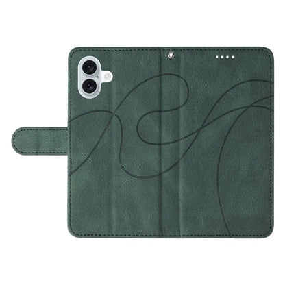 For iPhone 16 Plus Case Curved Line Imprint Leather Wallet Stand Phone Cover