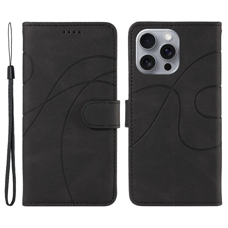 For iPhone 16 Pro Max Case Leather Stand Feature Flip Phone Cover Line Pattern
