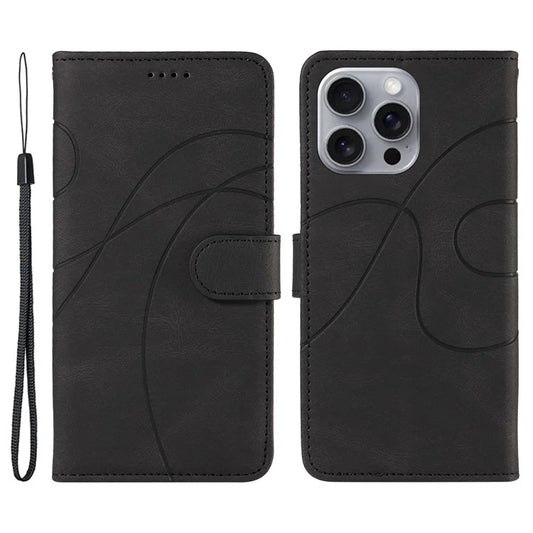 For iPhone 16 Pro Max Case Leather Stand Feature Flip Phone Cover Line Pattern