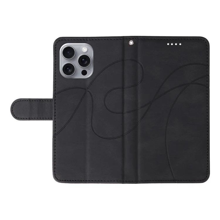 For iPhone 16 Pro Max Case Leather Stand Feature Flip Phone Cover Line Pattern