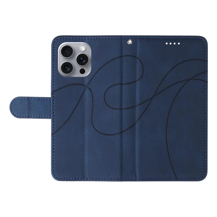 For iPhone 16 Pro Max Case Leather Stand Feature Flip Phone Cover Line Pattern