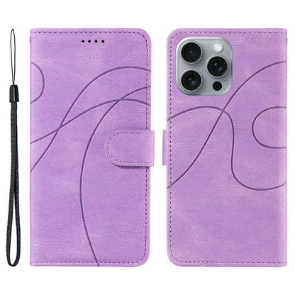For iPhone 16 Pro Max Case Leather Stand Feature Flip Phone Cover Line Pattern