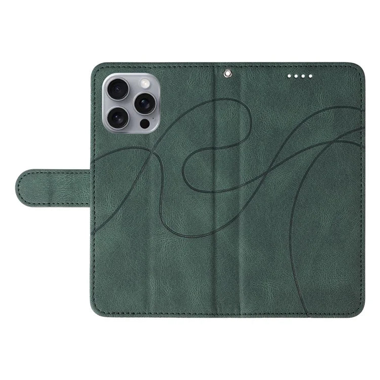 For iPhone 16 Pro Max Case Leather Stand Feature Flip Phone Cover Line Pattern
