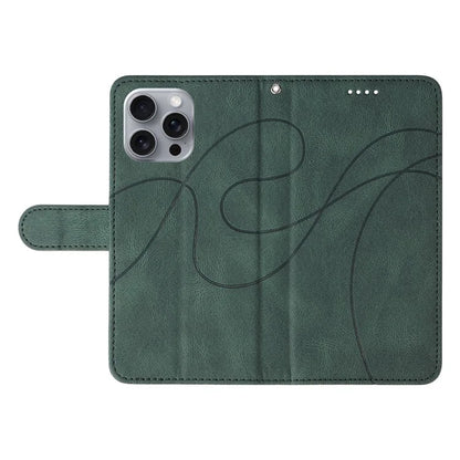 For iPhone 16 Pro Max Case Leather Stand Feature Flip Phone Cover Line Pattern