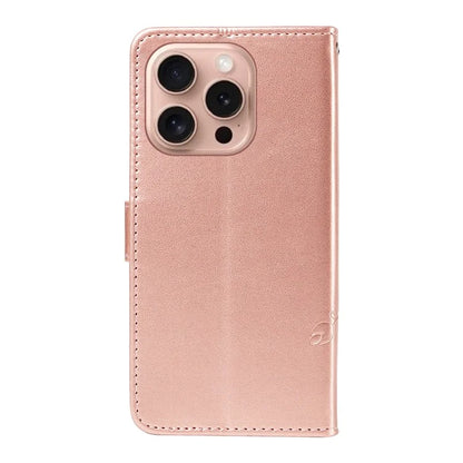For iPhone 16 Pro Case PU Leather Flip Phone Cover Imprint Butterfly Flower