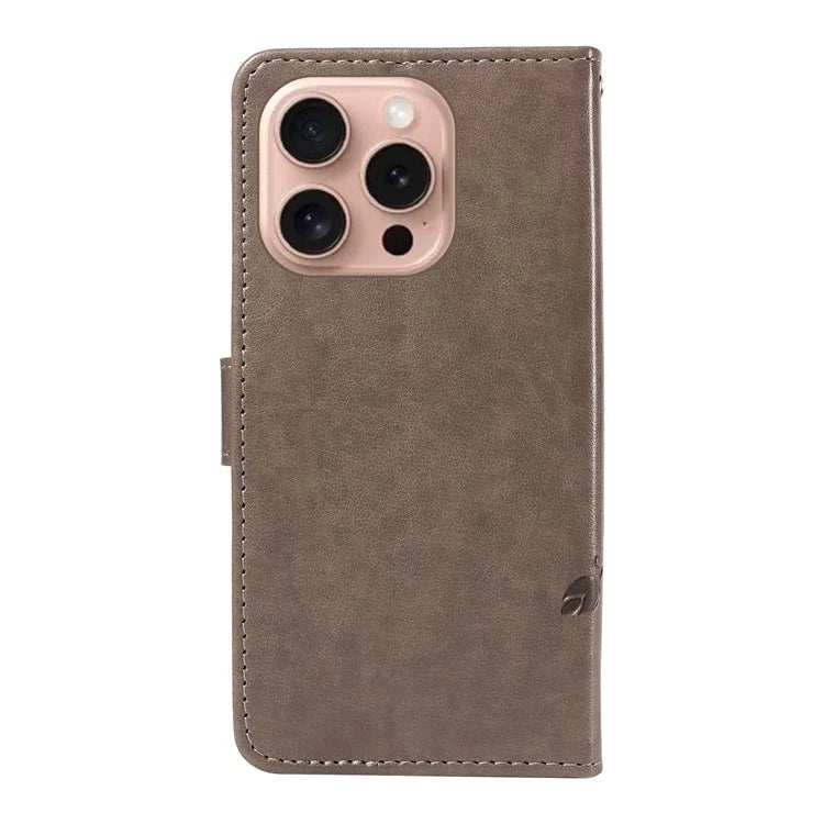 For iPhone 16 Pro Case PU Leather Flip Phone Cover Imprint Butterfly Flower