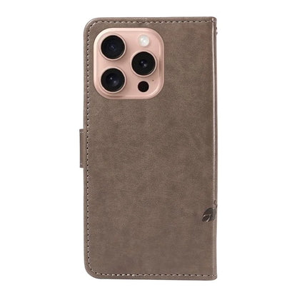 For iPhone 16 Pro Case PU Leather Flip Phone Cover Imprint Butterfly Flower