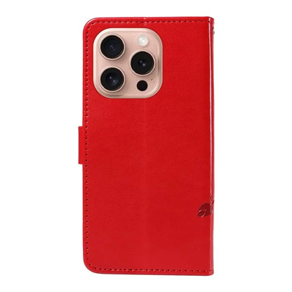 For iPhone 16 Pro Case PU Leather Flip Phone Cover Imprint Butterfly Flower
