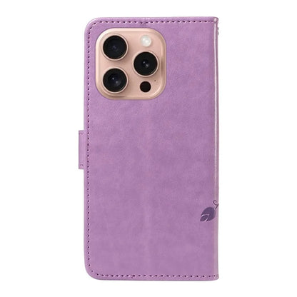 For iPhone 16 Pro Case PU Leather Flip Phone Cover Imprint Butterfly Flower