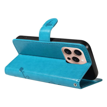 For iPhone 16 Pro Case PU Leather Flip Phone Cover Imprint Butterfly Flower