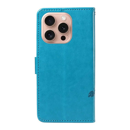 For iPhone 16 Pro Case PU Leather Flip Phone Cover Imprint Butterfly Flower