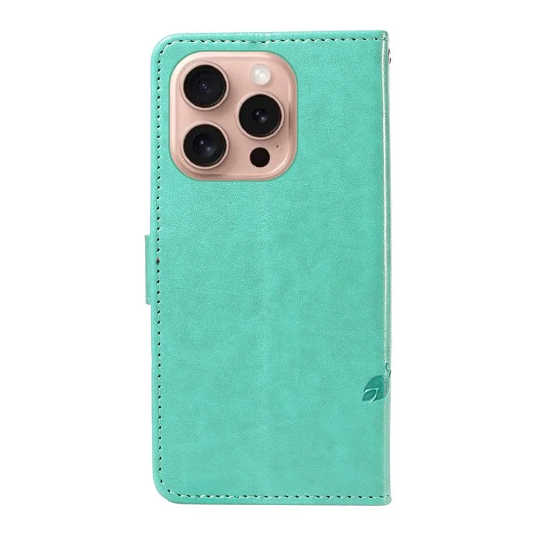 For iPhone 16 Pro Case PU Leather Flip Phone Cover Imprint Butterfly Flower
