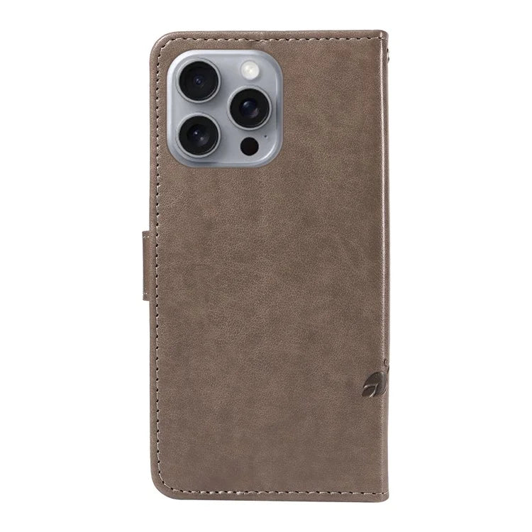 For iPhone 16 Pro Max Case Butterfly Flower Imprint Wallet Leather Phone Cover with Strap