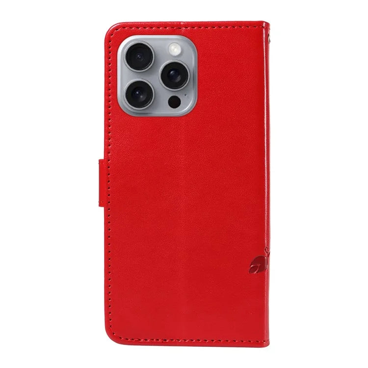For iPhone 16 Pro Max Case Butterfly Flower Imprint Wallet Leather Phone Cover with Strap