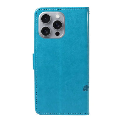 For iPhone 16 Pro Max Case Butterfly Flower Imprint Wallet Leather Phone Cover with Strap