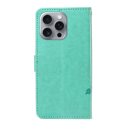 For iPhone 16 Pro Max Case Butterfly Flower Imprint Wallet Leather Phone Cover with Strap