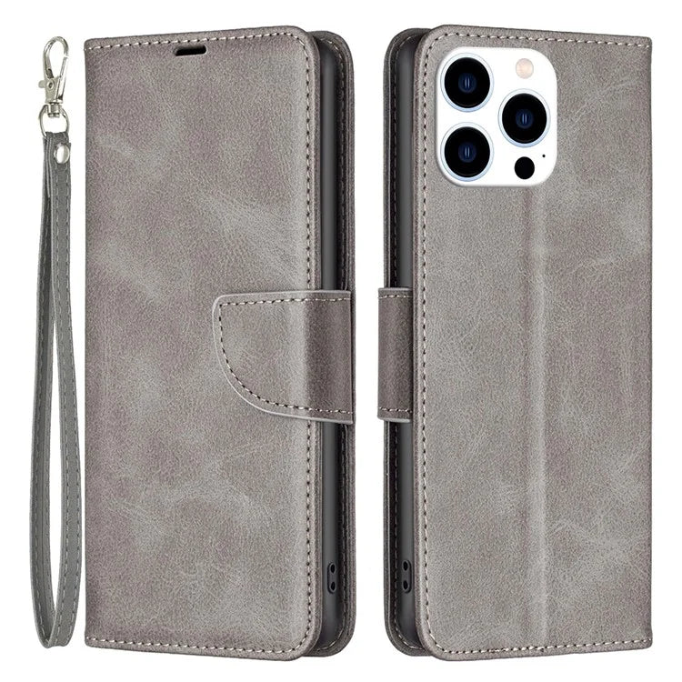 For iPhone 16 Pro Case Folding Stand Anti-Fall Leather Mobile Phone Cover with Hand Strap