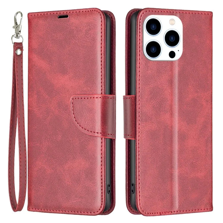For iPhone 16 Pro Case Folding Stand Anti-Fall Leather Mobile Phone Cover with Hand Strap