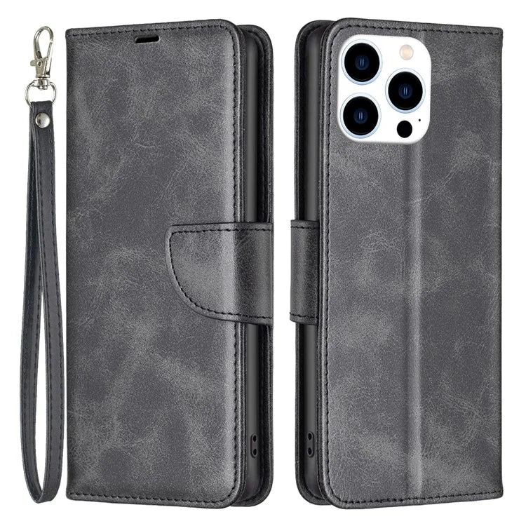 For iPhone 16 Pro Case Folding Stand Anti-Fall Leather Mobile Phone Cover with Hand Strap
