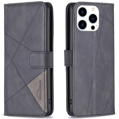 BINFEN COLOR BF05 For iPhone 16 Pro Case Leather Wallet Phone Cover Geometric Imprinted