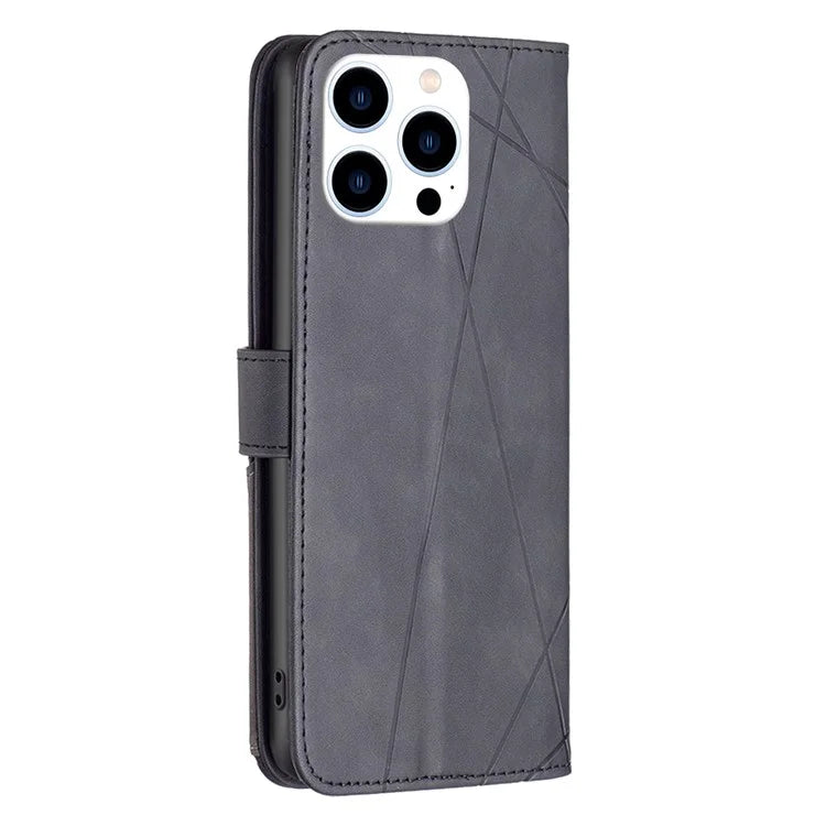 BINFEN COLOR BF05 For iPhone 16 Pro Case Leather Wallet Phone Cover Geometric Imprinted