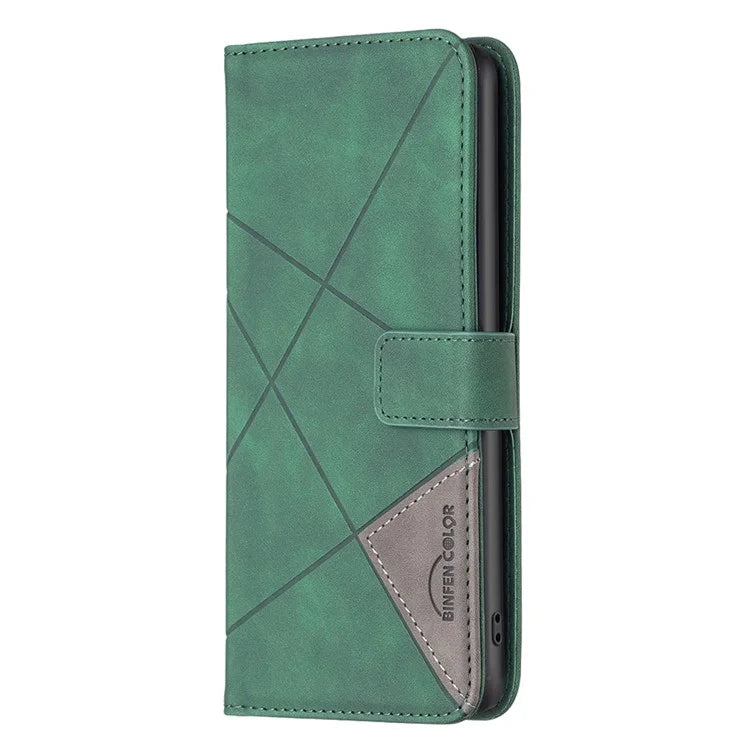 BINFEN COLOR BF05 For iPhone 16 Pro Case Leather Wallet Phone Cover Geometric Imprinted
