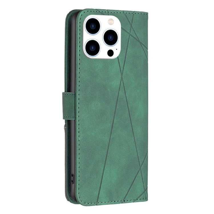 BINFEN COLOR BF05 For iPhone 16 Pro Case Leather Wallet Phone Cover Geometric Imprinted